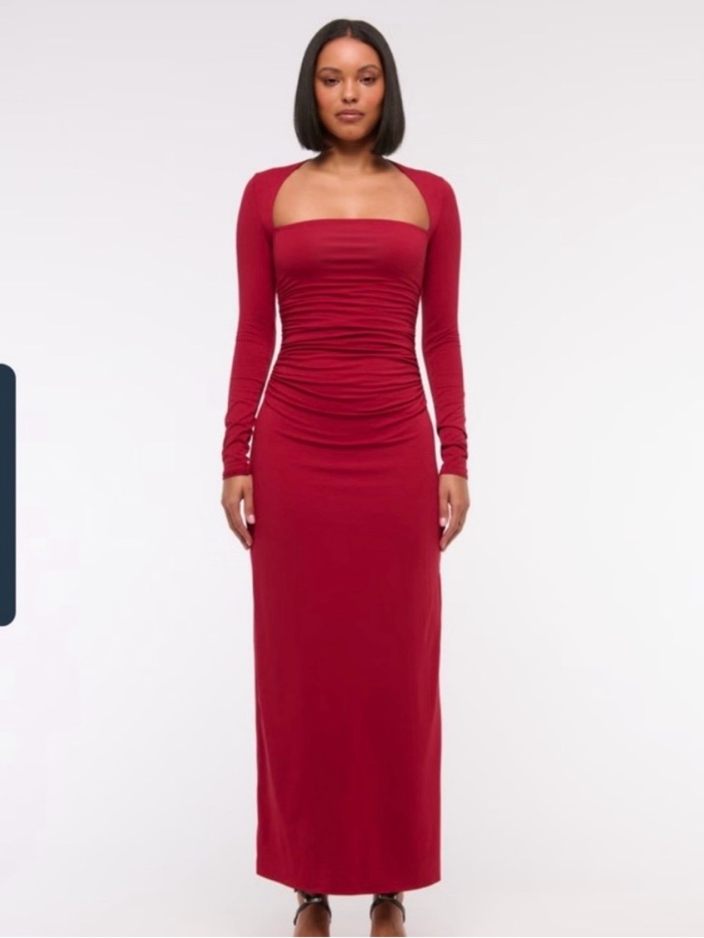 Abercrombie & Fitch Ruched Square-Neck Maxi Dress in Burgundy